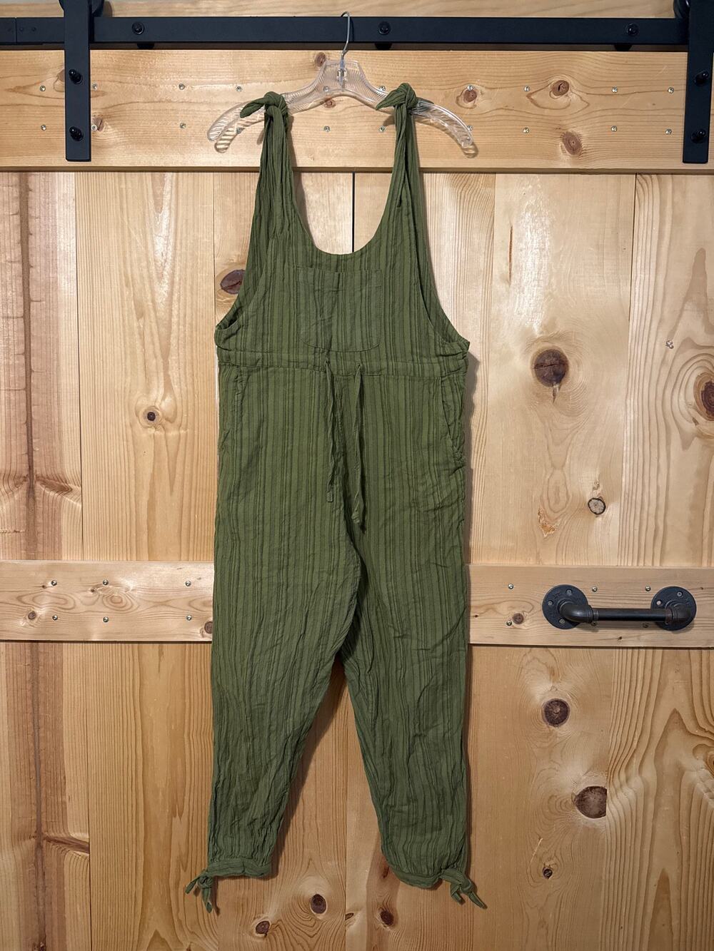 Soul Flower Green Striped 100% Cotton Overalls Women’s Size S/M Ethical Boho